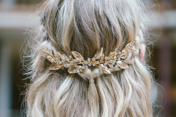 Wedding Gold Leaf Bridal Hair Comb, Crystal Leaf Hair Comb  display picture 3