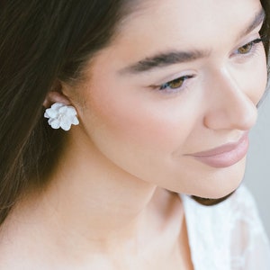 Floral Stud Earrings, Bridal Flower Stud Earrings, Lightweight Wedding Earrings, Clay Flower Earrings, Bridesmaid Flower Earrings, Zen image 5