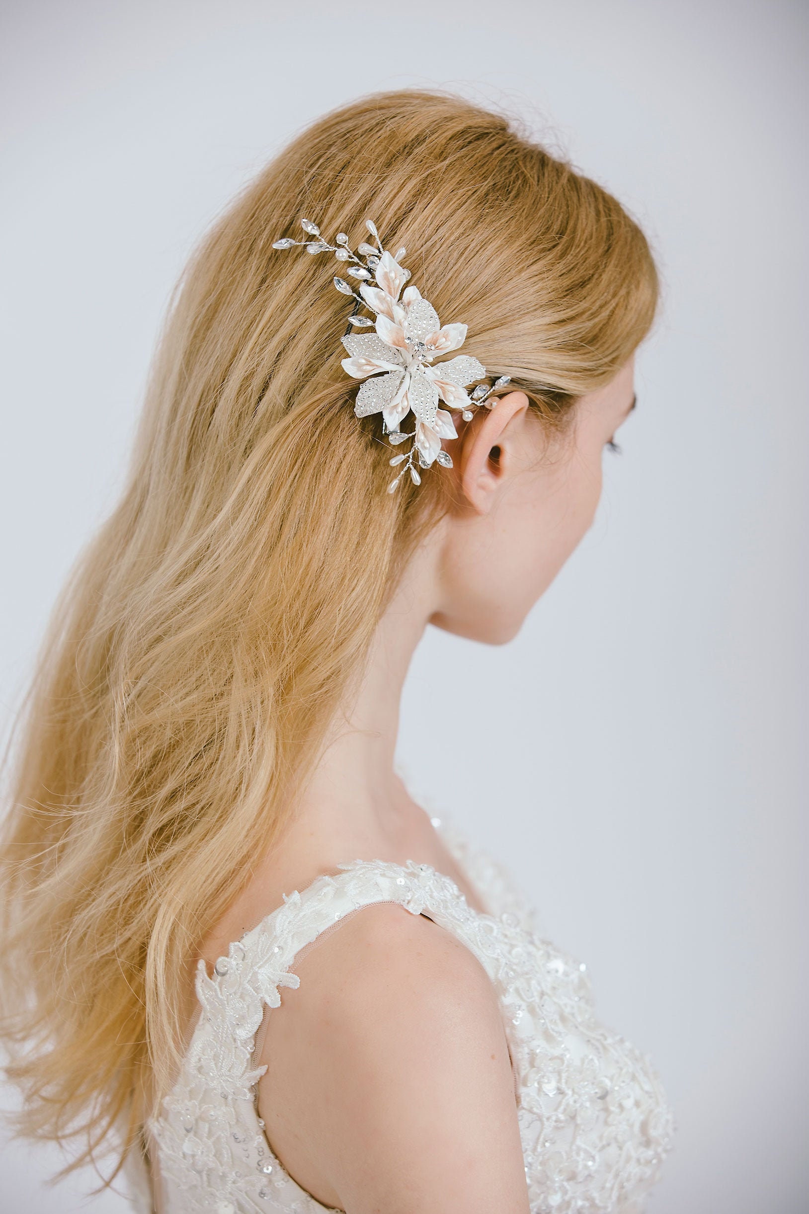 Bridal Blush Silk Flower Hair Clip Wedding Hair Clip Bridal Etsy