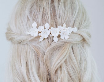 Bridal White Flower Hair Accessories, Flower Comb, Floral Hair Comb, Floral Headpiece, Wedding Flower Hair Accessory, "Jasmine"