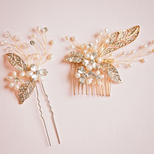 Bridal Headpiece, Gold hair comb, Gold leaf hair comb, Gold hair pin, Gold headpiece, Gold leaf hair pin, Gold hair accessories, &quot;Claire&quot;