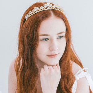 Bridal Crown Tiara Hair Down Gold Rose Gold Silver, Wedding Crown Headband, Bridal Tiara, Wedding Headpiece, Bridal CZ Crown, Vienna image 8