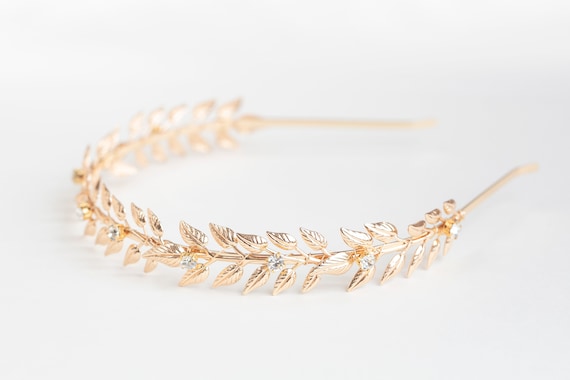 Gold Leaf Crystal Headband, Gold Leaf Hair Vine, Wedding Leaf