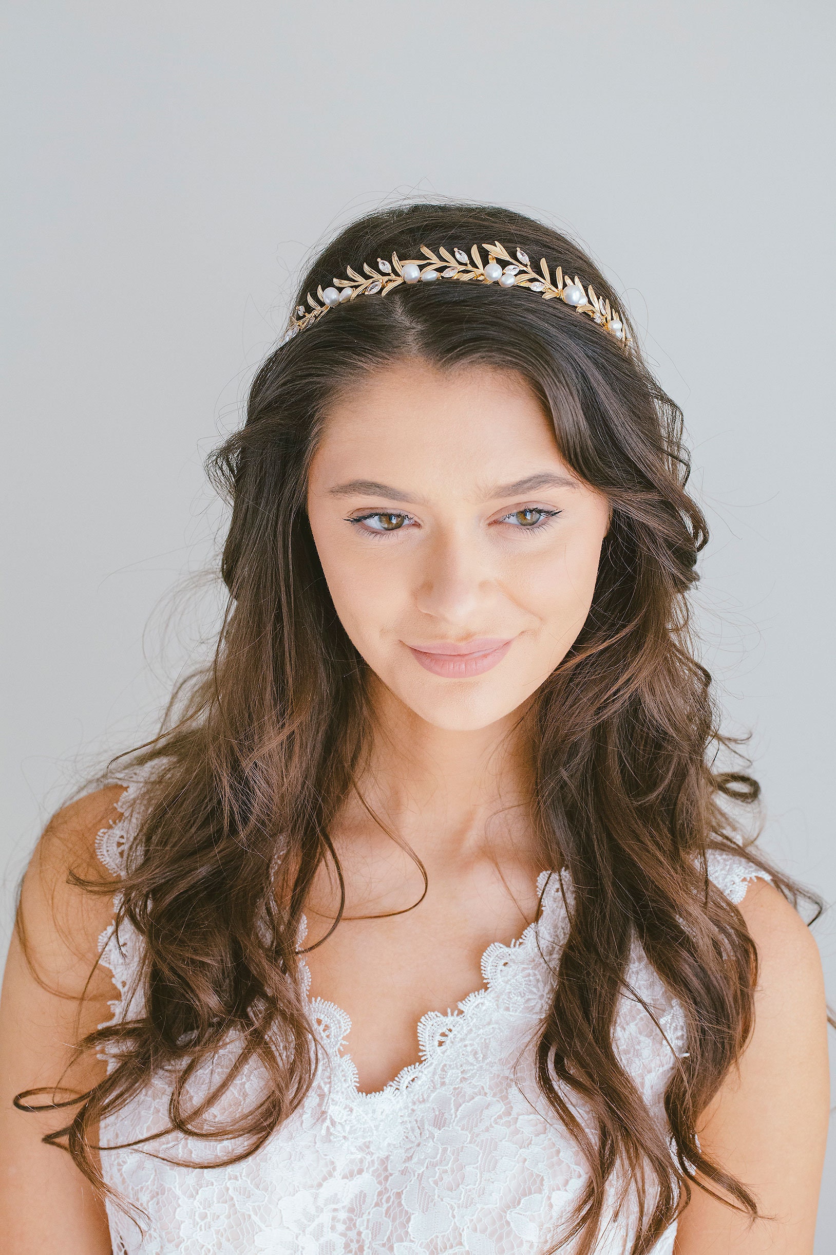 2 Diademe Corona Dea In Foglia Oro - Accessorio Capelli Bohémien Per Sposa, Feste E Foto - Foto 9