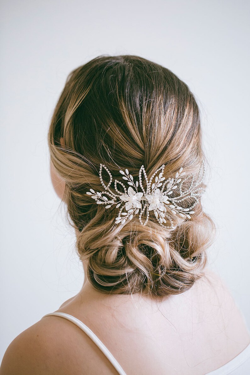 Veil Decoration Wedding Back Comb Rhinestone Hair Comb Bridal Leaf Comb Silver Bridal Hair Comb Bridal Decorative Combs