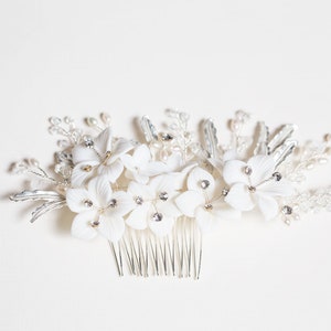 Bridal Floral Hair Comb, Ivory Flower Hair Comb, Bridal Hair Flower, Flower Hair Vine, White Flower Comb, Gold Flower Hair Comb, Camellia image 5