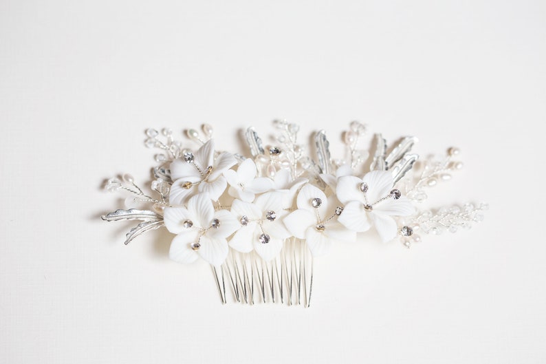 Bridal Floral Hair Comb, Ivory Flower Hair Comb, Bridal Hair Flower, Flower Hair Vine, White Flower Comb, Gold Flower Hair Comb, Camellia image 5