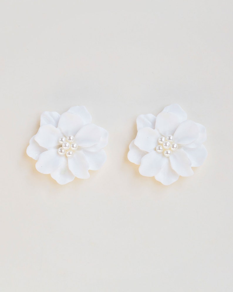 Floral Stud Earrings, Bridal Flower Stud Earrings, Lightweight Wedding Earrings, Clay Flower Earrings, Bridesmaid Flower Earrings, Zen image 7