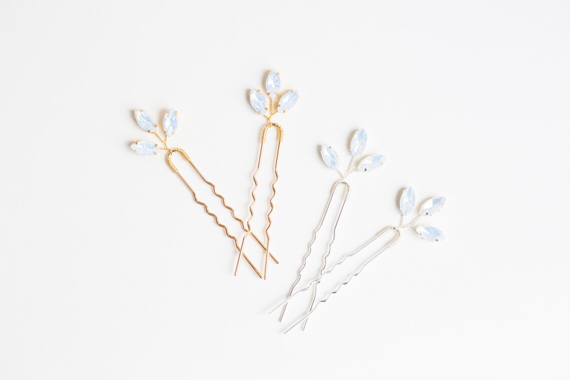 Gold Leaf Hair Pin Crystal Leaf Hair Pin Gold Hair Pin Gold Etsy