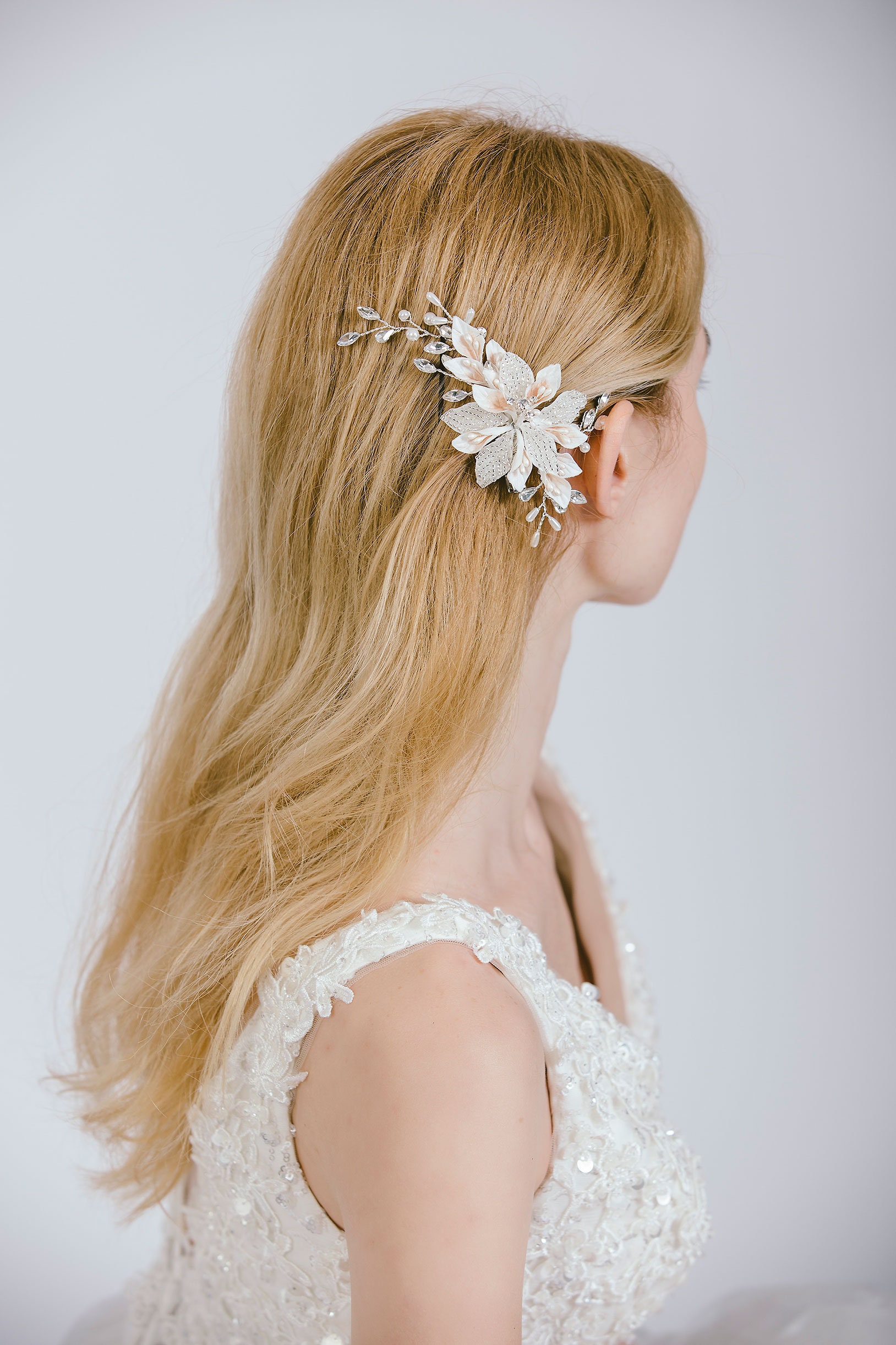 Prosy Fermaglio per capelli da sposa a forma di pianta rampicante, in  argento con cristalli e strass, accessori per donne e ragazze