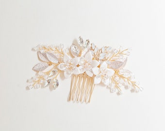 Bridal Flower Hair Comb Side Comb, Floral Hair Comb, Bridal Side Comb, Floral Headpiece, Wedding Hair Accessory, "Calista"