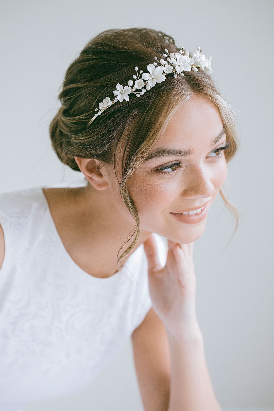Bridal Champagne Flower Tiara Ivory Flower Crown Bridal Etsy