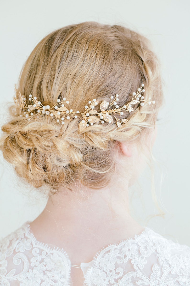 Bridal Gold Leaf Hair Vine Gold Leaf Hair Comb Leaf Wreath Etsy UK