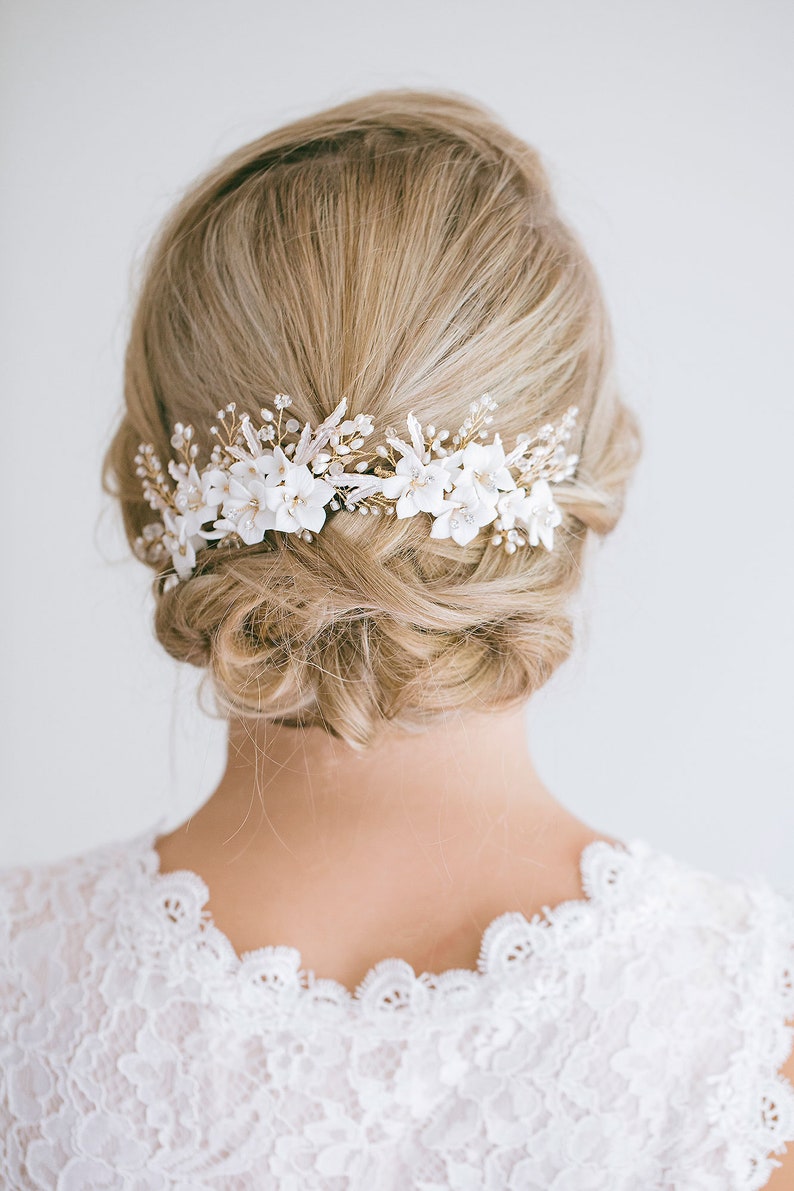 Bridal Floral Hair Comb, Ivory Flower Hair Comb, Bridal Hair Flower, Flower Hair Vine, White Flower Comb, Gold Flower Hair Comb, Camellia image 4