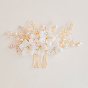 Bridal Floral Hair Comb, Ivory Flower Hair Comb, Bridal Hair Flower, Flower Hair Vine, White Flower Comb, Gold Flower Hair Comb, Camellia Small comb (img 6)