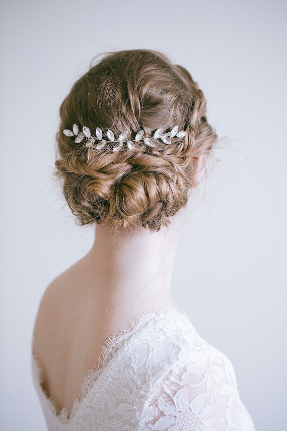 Crystal Leaf Hair Vine, Bridal Crystal Hair Comb, Crystal 