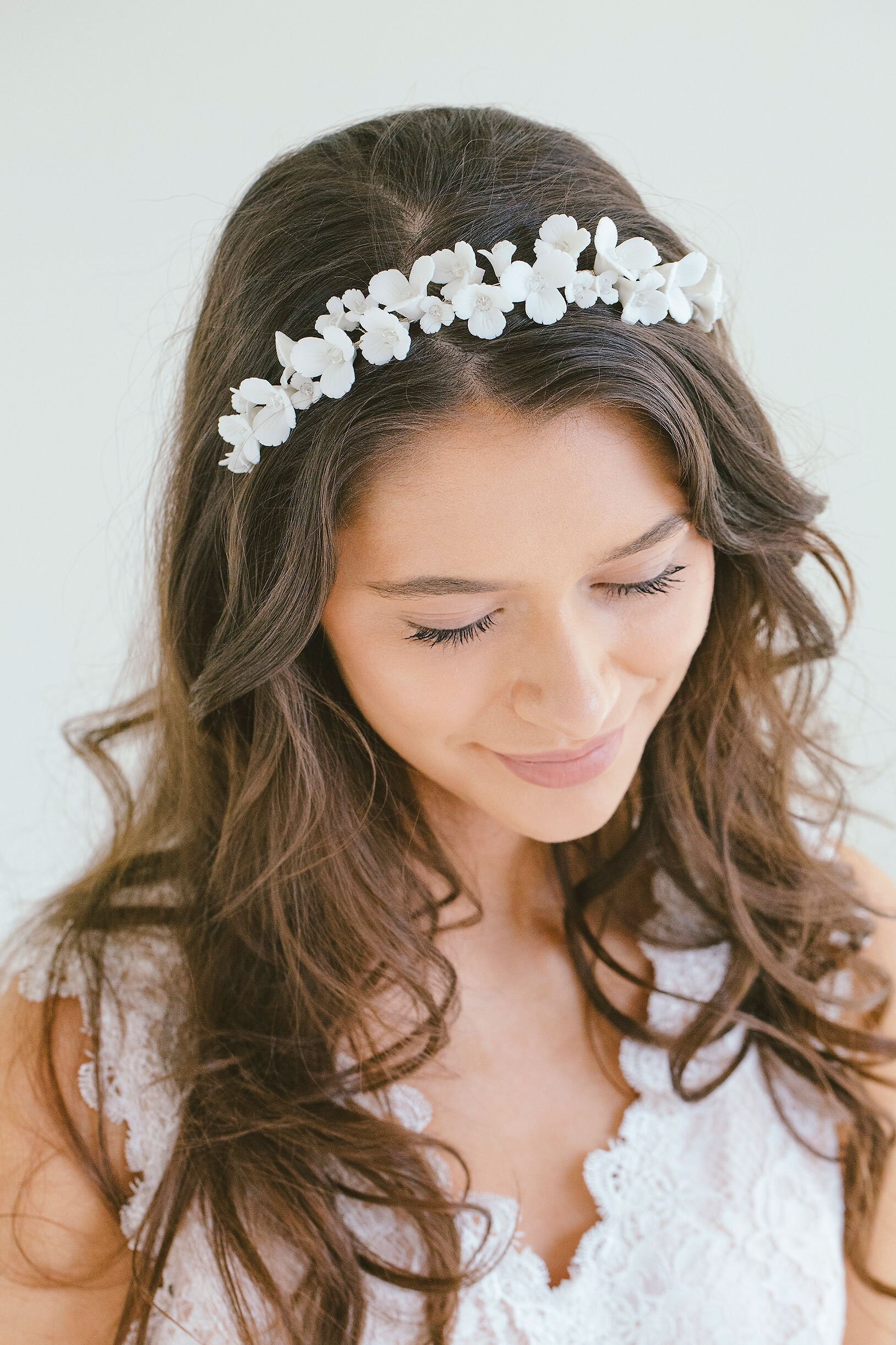 White Flower Headband Tiara Flower Girl Headband Wedding Etsy