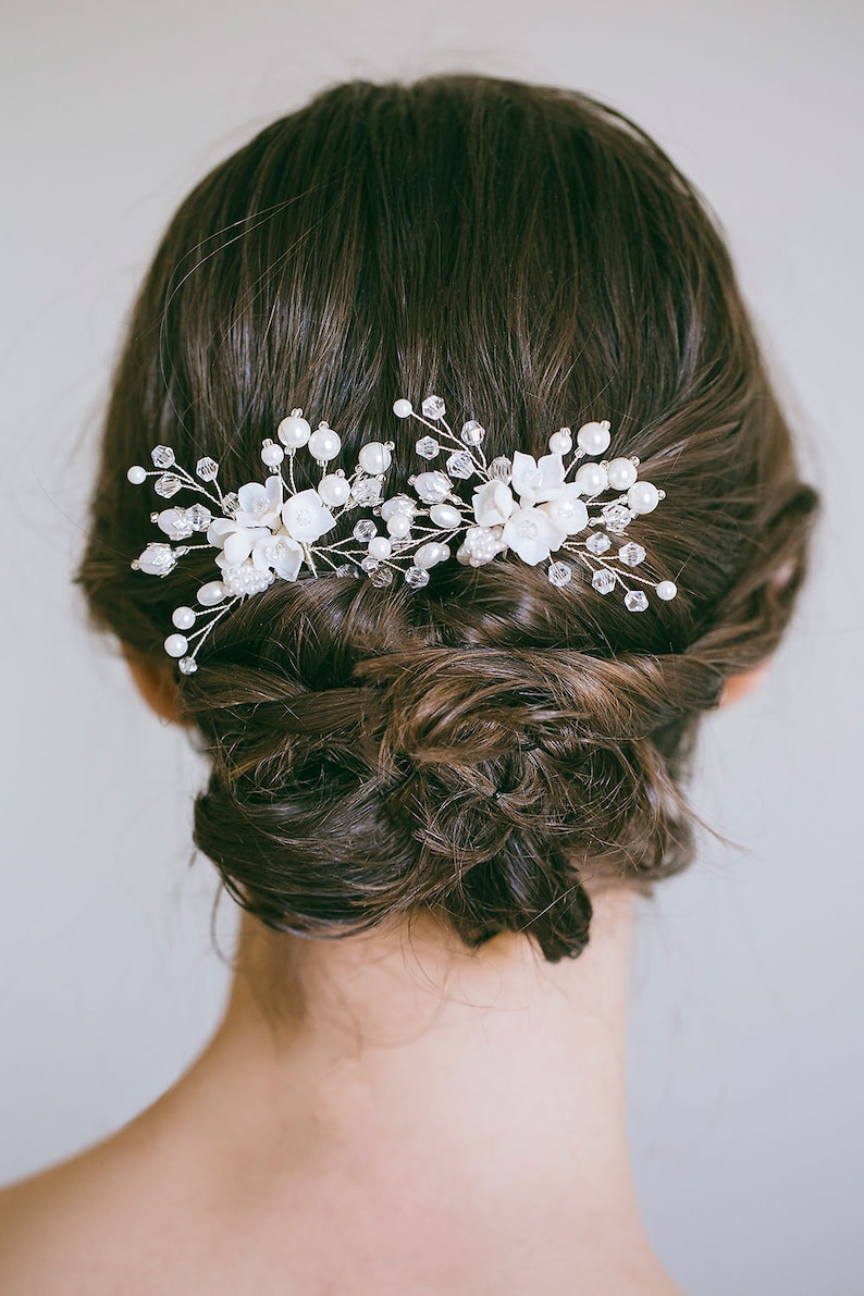 Bridal flower hair pins Flower hair pins Bridal hair flower Etsy