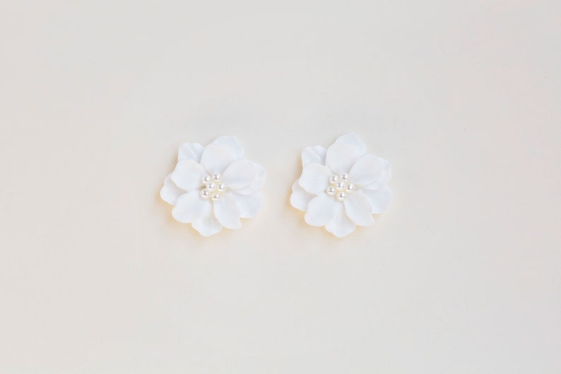 Floral Stud Earrings, Bridal Flower Stud Earrings, Lightweight Wedding Earrings, Clay Flower Earrings, Bridesmaid Flower Earrings, Zen image 6