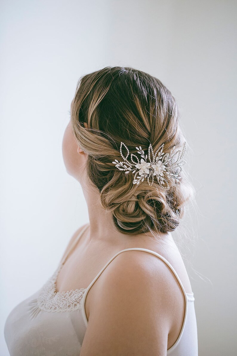 Veil Decoration Wedding Back Comb Rhinestone Hair Comb Bridal Leaf Comb Silver Bridal Hair Comb Bridal Decorative Combs