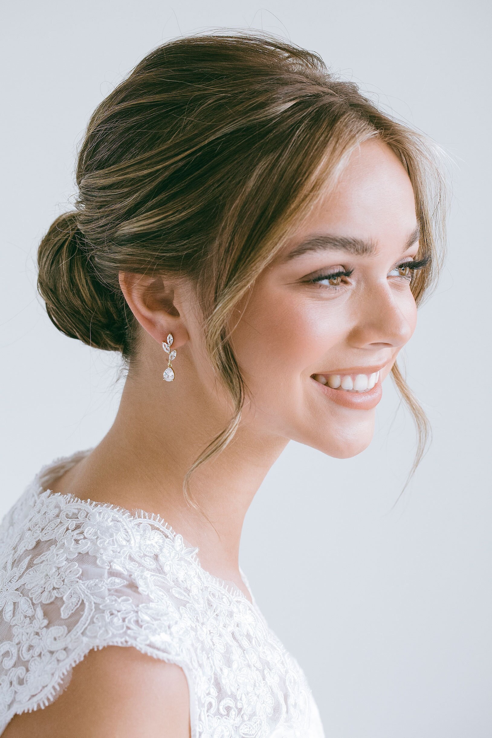 Crystal Leaf Drop Earrings, Wedding CZ Earrings, Bridesmaid Jewelry, Wedding Earrings, Simple Crystal Earrings, "Yolanda"