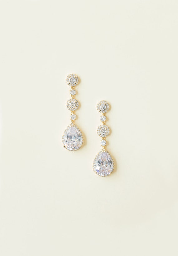 Crystal Bridal Earrings Wedding Jewelry Swarovski Rose Gold | Etsy