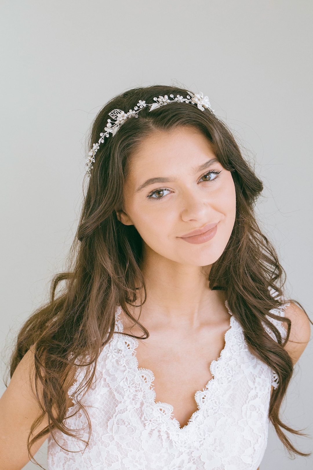 Bridal Full Halo Crystal Pearl, Floral Full Halo Crown, Rhinestone Hair