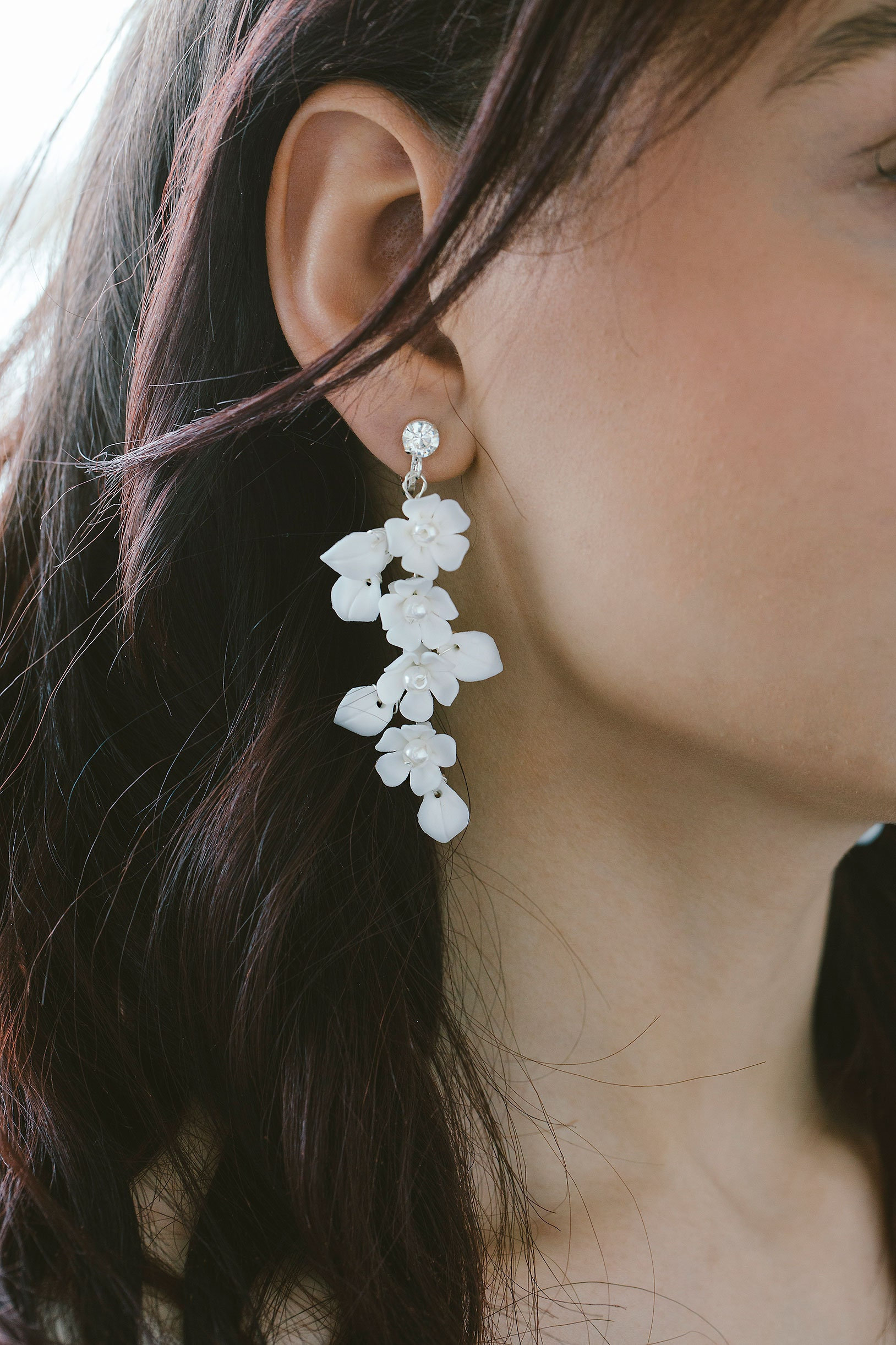 White Floral Drop Earrings Wedding Flower Earrings Flower Etsy
