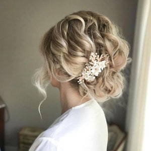 Bridal Floral Hair Comb, Ivory Flower Hair Comb, Bridal Hair Flower, Flower Hair Vine, White Flower Comb, Gold Flower Hair Comb, Camellia image 9