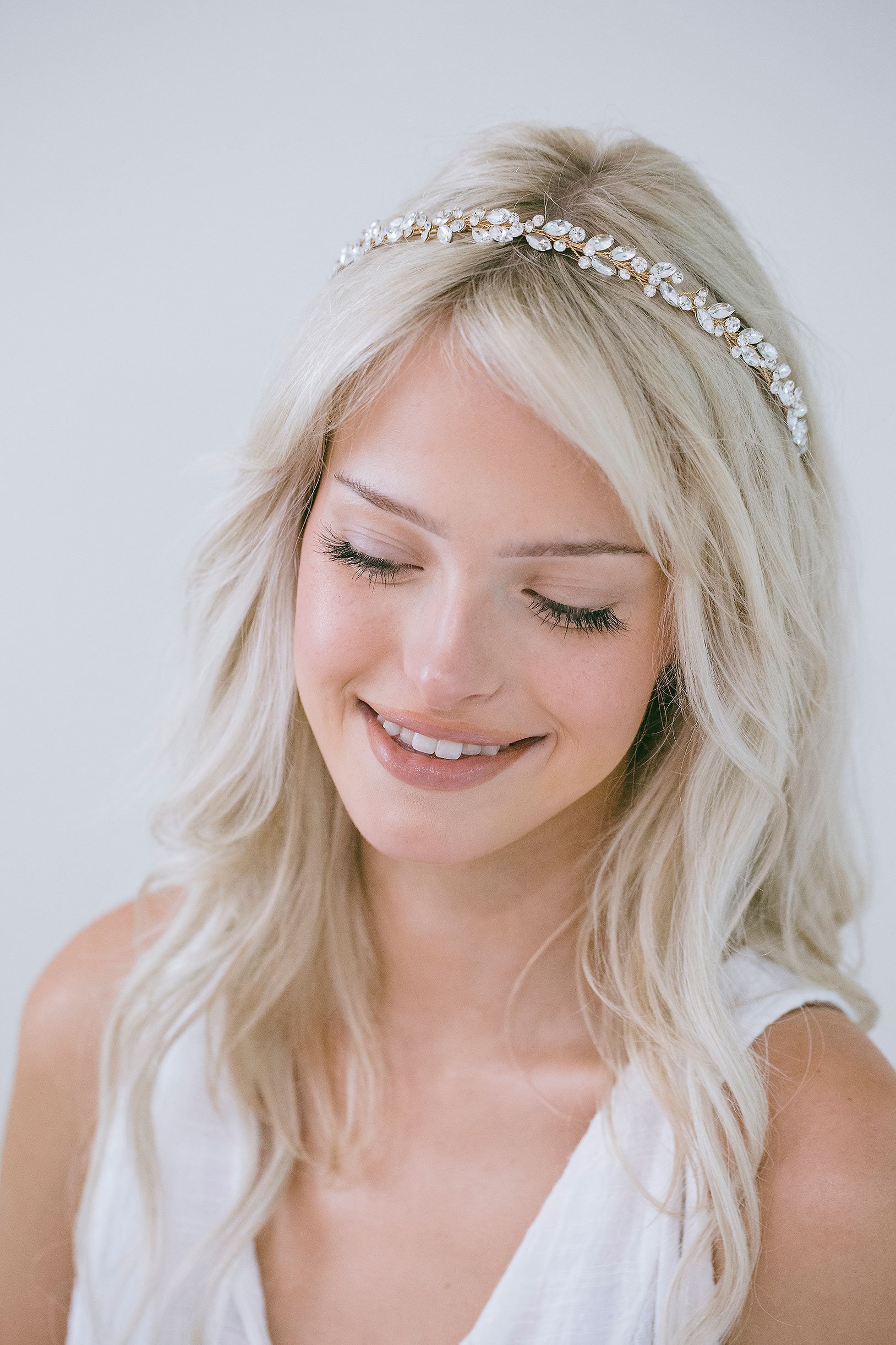 Bridal Crystal Thin Headband, Silver Gold Headband, Silver 