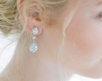 Crystal Bridal Earrings Wedding Jewelry Swarovski, Gold Wedding Earrings Bridal Jewelry, Drop Earrings, "Lottie"