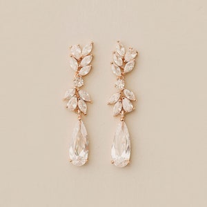 Crystal Bridal earrings Wedding jewelry Swarovski Rose Gold image 1