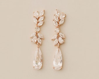 Crystal Bridal earrings Wedding jewelry Swarovski, Rose Gold Wedding Earrings Bridal Jewelry, Drop Earrings, Bridal Necklace, &quot;Brielle&quot;