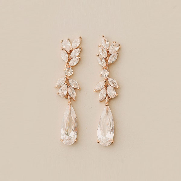 Crystal Bridal earrings Wedding jewelry Swarovski, Rose Gold Wedding Earrings Bridal Jewelry, Drop Earrings, Bridal Necklace, "Brielle"