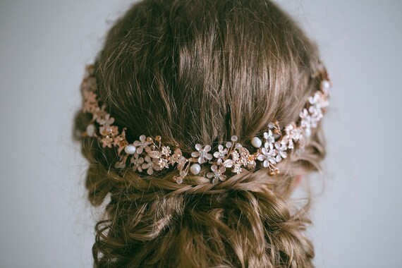 Rose Gold Flower Hair Vine Flower Hair Vine Floral Hair Etsy