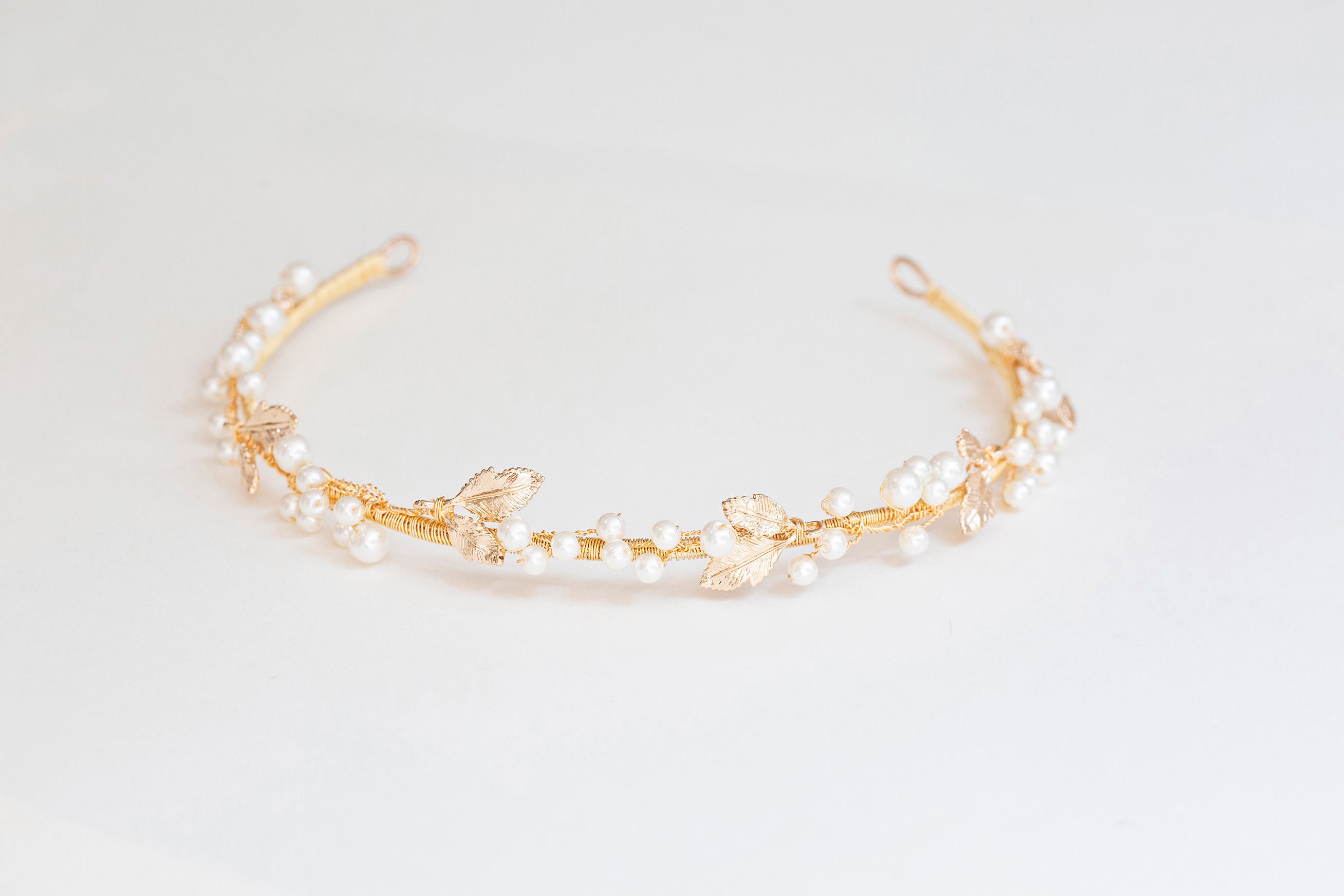 Bridal Gold Leaf Pearl Headband Gold Leaf Hair Vine Gold Etsy