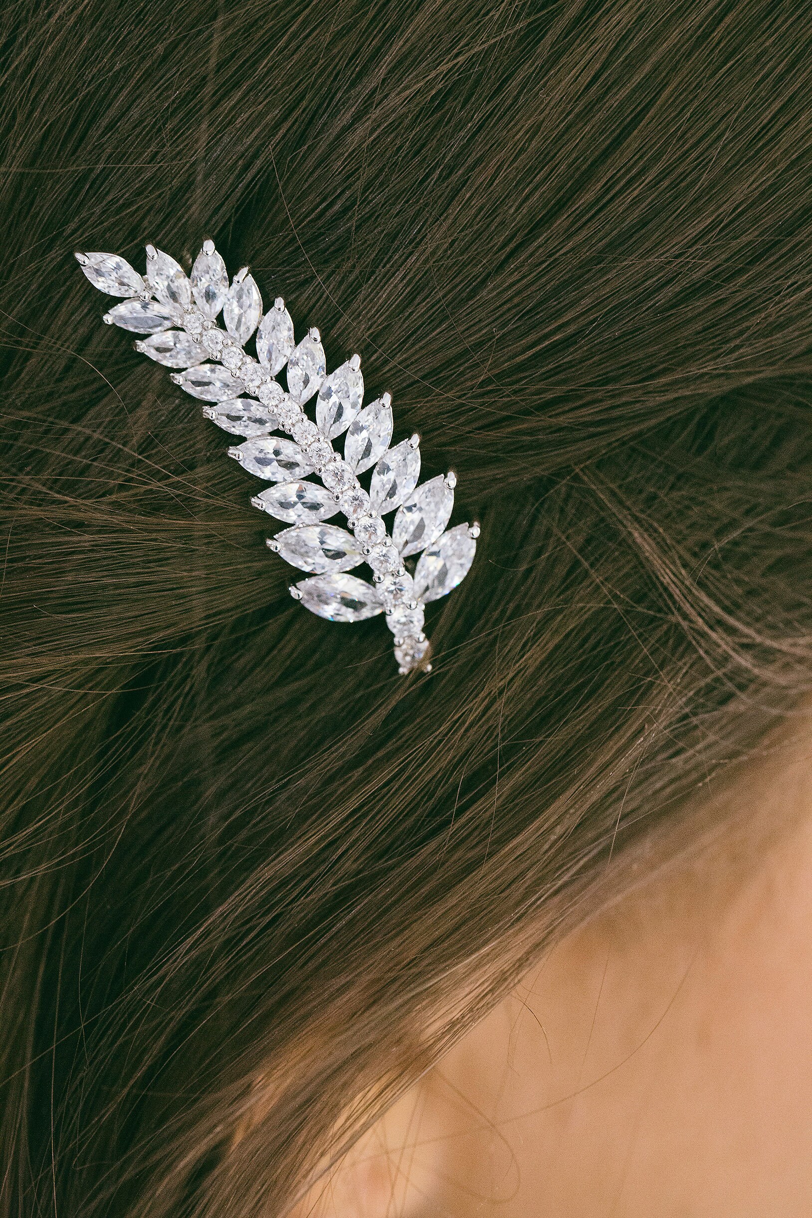 Bridal Hair Comb Catherine Filigree Leaves Swarovski Crystals Brides Hairpin White Floral Bridal Hair Comb with Side Vine - Handcrafted  main image 3