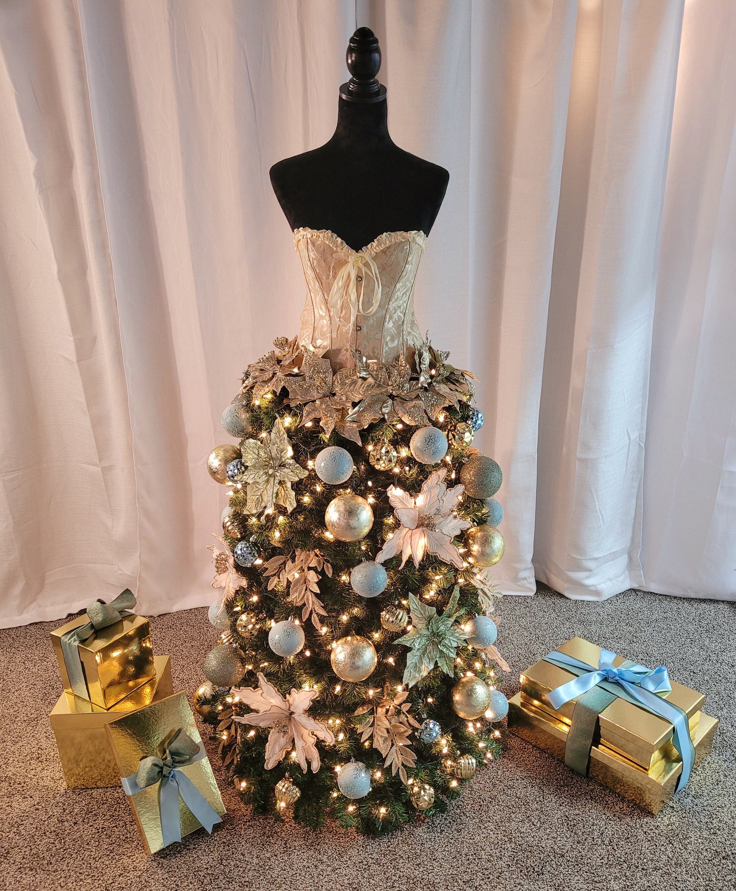 gold dress form christmas tree Adrianna Papell Platinum 40443 main image 1