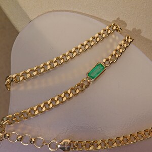 FloraTung Jewelry Simple 18k Cuban Chain Necklace Colombian Emerald Thick Necklace
