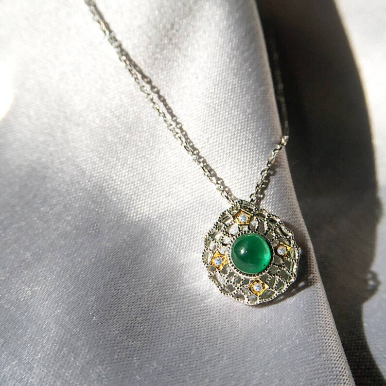 18K White Gold Diamond Natural Emerald Necklace Pendant - Etsy