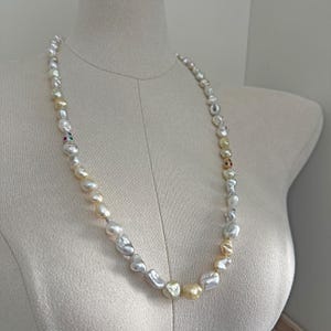 Natural Australian Keshi 18k gold sea pearl necklace with gold white mixed color, sweater chain Designer Product Ruby sapphire emerald
