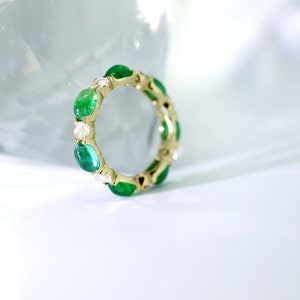 Designer 18K emerald cabochon ring Full Circle ring pendant dual purpose rose cut White Sapphire
