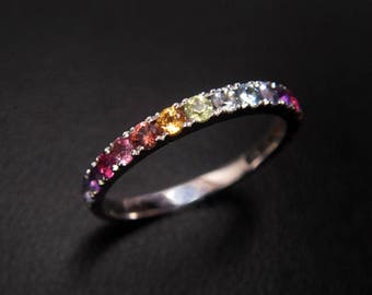 14K rainbow ring with the colored gemstone Candy ring,multistage gems rings