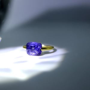 18K yellow gold ring Sugar loaf 3.105ct Tanzanite  ring CAB Blue gem Ring cabochon  Tanzanite