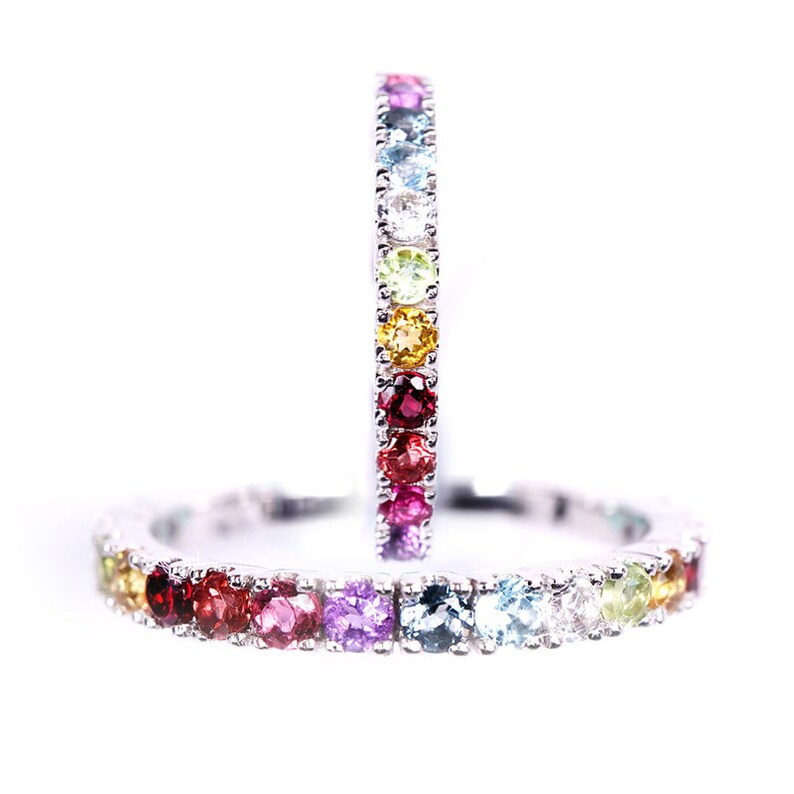 18K Rainbow Ring With the Colored Gemstone Candy Etsy