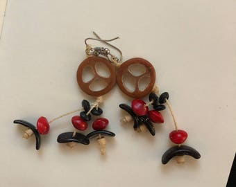 Natural Wood, Seed, Coconut Hanging Earrings - (Brazilian, Handmade, Amazon, Earthy)