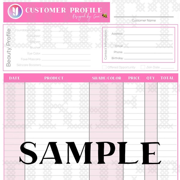 Younique Customer Order / Beauty Profile Printable e-file for Presenters