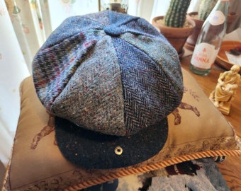 Vintage  Newsboy cap hat Tweed Wool Donegal  Tweed Peaky Blinders size L Made in Ireland