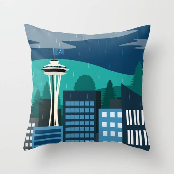 Seattle Pillow, 12th Man, Space Needle, Illustration