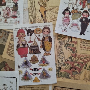 40 Stück Mini-Papierseiten Vintage Retro Stil Puppen Spielzeug Kinderbuch Illustration für Scrapbook oder Junk Journal DIY Papercraft